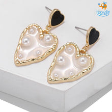 Load image into Gallery viewer, Heart Gold & Pearl Earrings