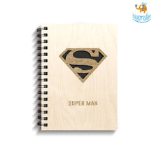 Load image into Gallery viewer, Batman & Superman Engraved Wooden Diary