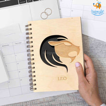 Load image into Gallery viewer, Sun Sign Laser Cut Wooden Diary
