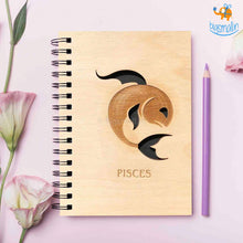 Load image into Gallery viewer, Sun Sign Laser Cut Wooden Diary

