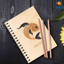 Load image into Gallery viewer, Sun Sign Laser Cut Wooden Diary
