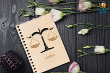 Load image into Gallery viewer, Sun Sign Laser Cut Wooden Diary
