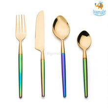 Load image into Gallery viewer, Holographic Golden Metallic Cutlery Set
